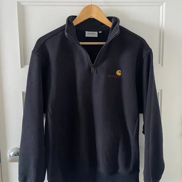 Carhartt WIP Mens Half Zip American Script Sweat Top Black - Excellent Condition - Picture 3 of 5